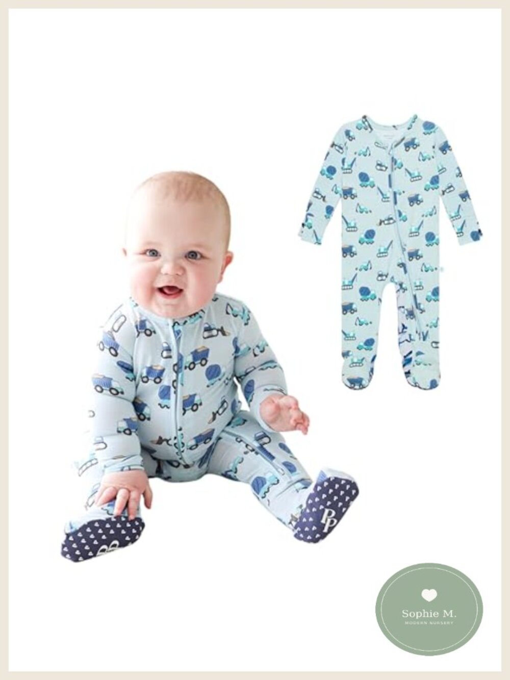 Baby Boy Footie Pajamas - Soft Viscose from Bamboo, 2-Way Zipper, Non-Slip Grips